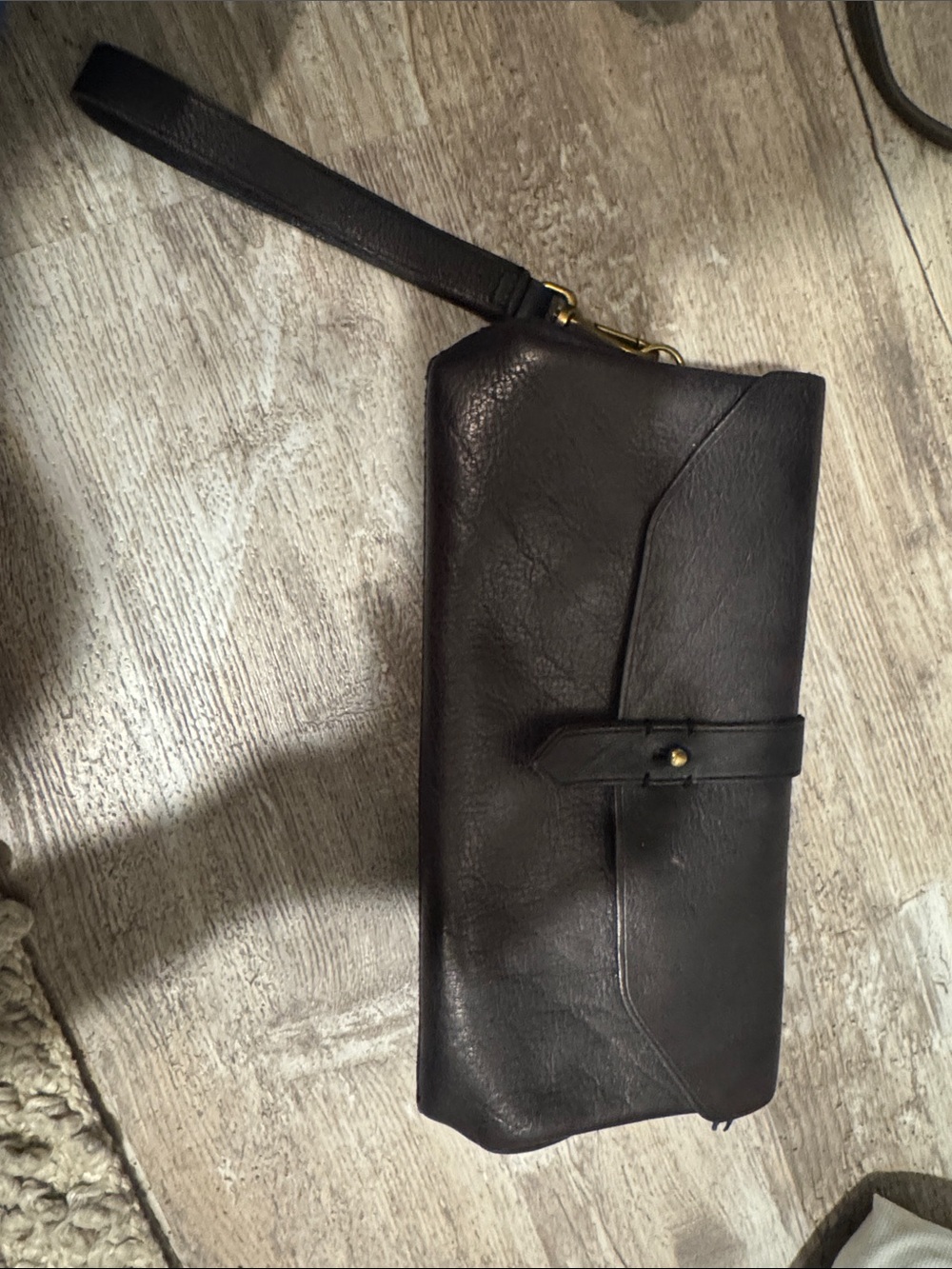 Dark Brown Leather Wristlet Clutch - Unbranded
